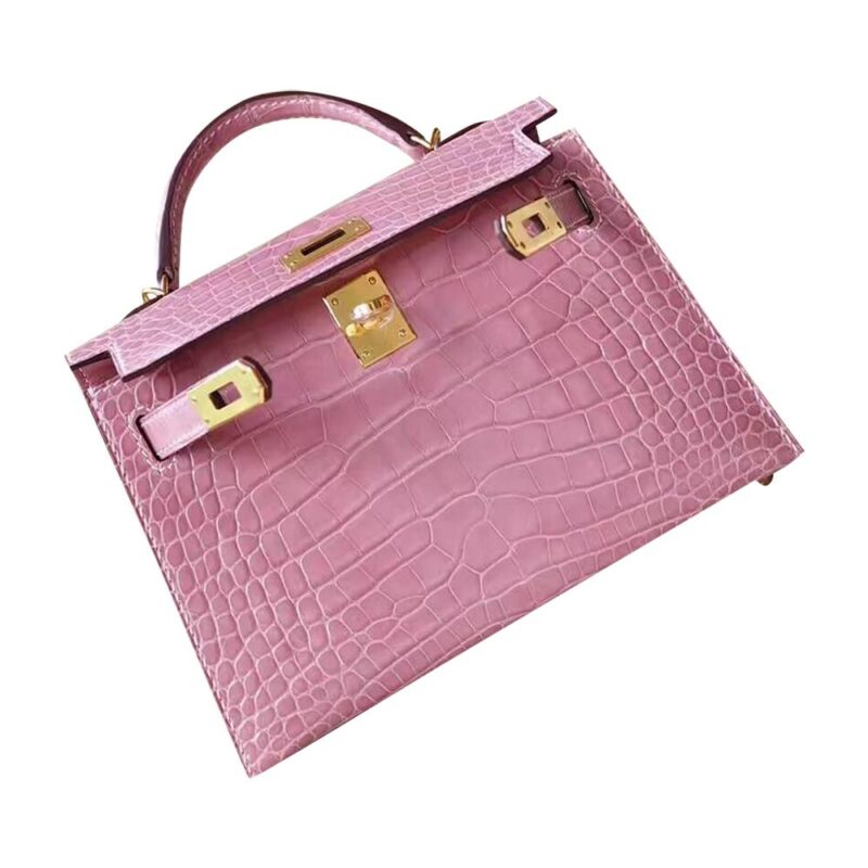 KELLY BAG 20 IN ROUGE PINK OSTRICH LEATHER WITH GOLD HARDWARE