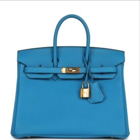 HERMES Birkin 25cm Blue Zanzibar Togo Leather Gold Hardware