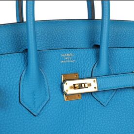 HERMES Birkin 25cm Blue Zanzibar Togo Leather Gold Hardware - Image 5